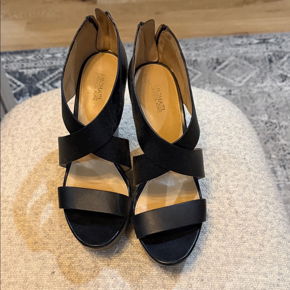 MICHAEL Michael Kors Black Strappy Wedge Heels